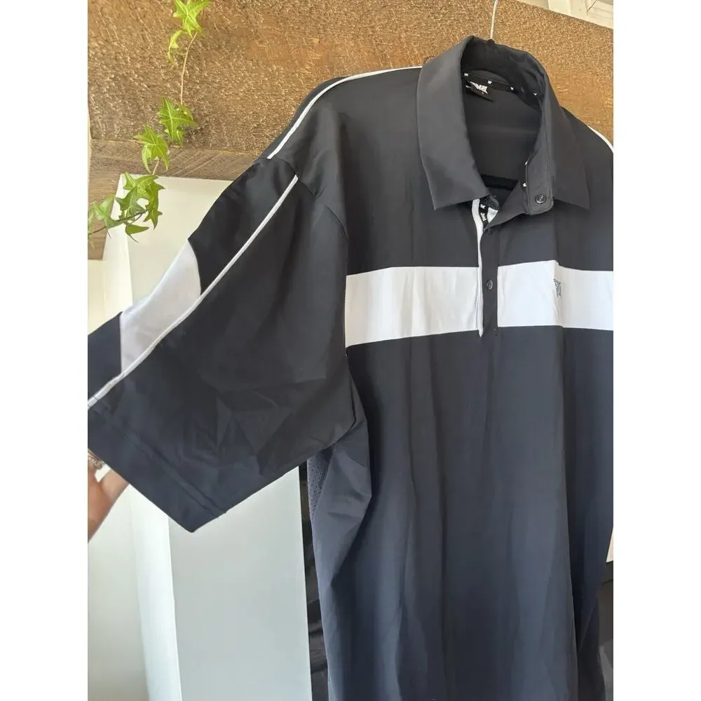 PXG Polo Shirt Mens Large Black White Performance Stretch Laser Cut Golf Preppy - Picture 2 of 9